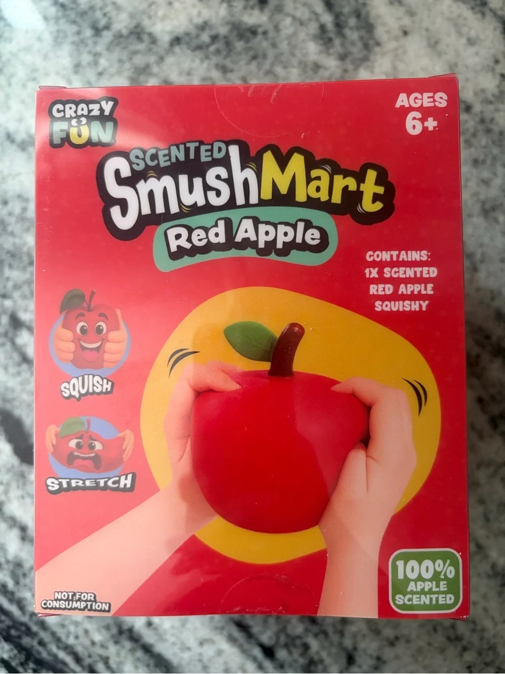 Crazy Fun Smush Mart Red Apple Squishy Fidget Toy NEW Sealed Scented Fall gift